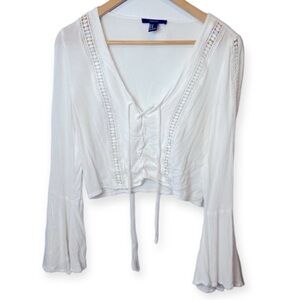 Forever 21 Tie‎ Front Flared Bell Sleeves Crop Top​​